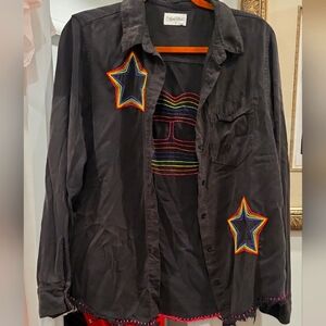 Lauren Moshi black shirt rare stitched star 💋 lips